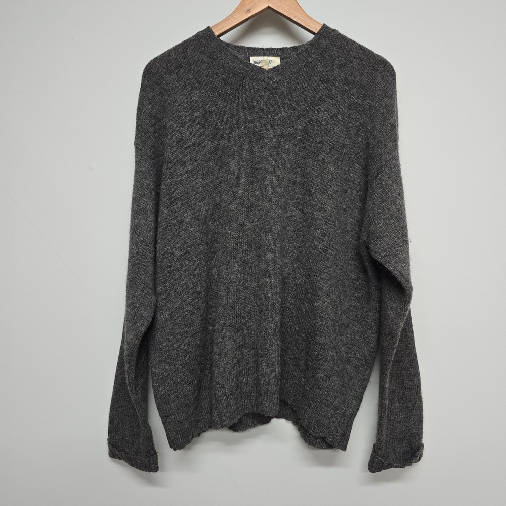 J.Crew V-Neck Sweater Mens Large Gray Oarsman 100% Wool Pullover